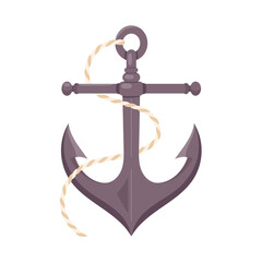 Vector illustration of nautical anchor with rope isolated on white background. Classic marine symbol representing stability, security and adventure. Perfect for maritime designs, sailing concepts