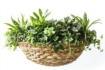 Fototapeta premium Hanging basket with green plant isolated on white background