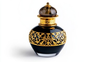 Ornate perfume bottle isolated on white background