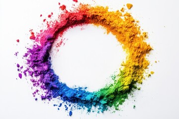 A circle of vibrant holi colors isolated on white background.