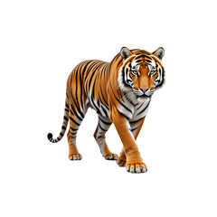 Fototapeta premium Majestic tiger walking with striking orange fur and bold black stripes representing wildlife strength, jungle power, conservation themes, and natural beauty