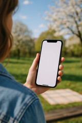 young woman using smartphone mock up
