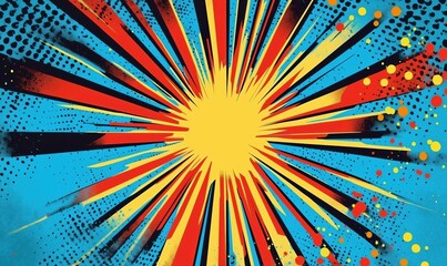 Vibrant explosion graphic with rays of color and dynamic patterns