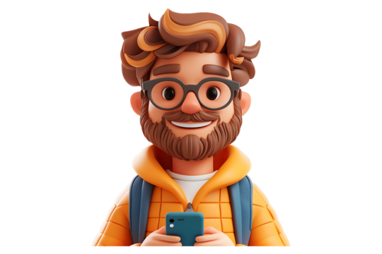 3D icon avatar cartoon hipster character styli isolated on transparent background.