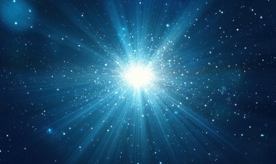 Bright cosmic explosion with radiant light beams and sparkling stars in deep space