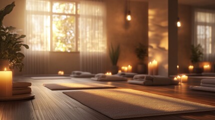 Yoga Studio With Mirrors And Gentle Lighting
