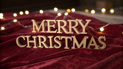 "Elegant golden 'Merry Christmas' typography over a deep green textured background with subtle holly leaves and berries framing the corners."

