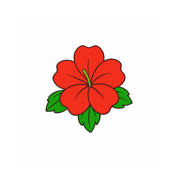 red hibiscus flower with green leaves clip art preview