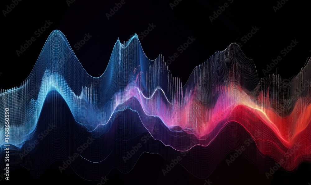 Poster colorful abstract sound wave visualization with dynamic patterns and gradients