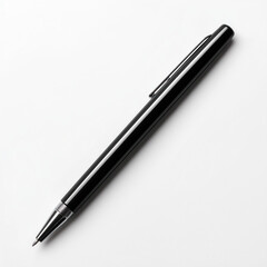 Black pen with silver clip and tip sleek writing tool isolated on white background