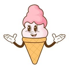 Cute ice cream character in waffle cone