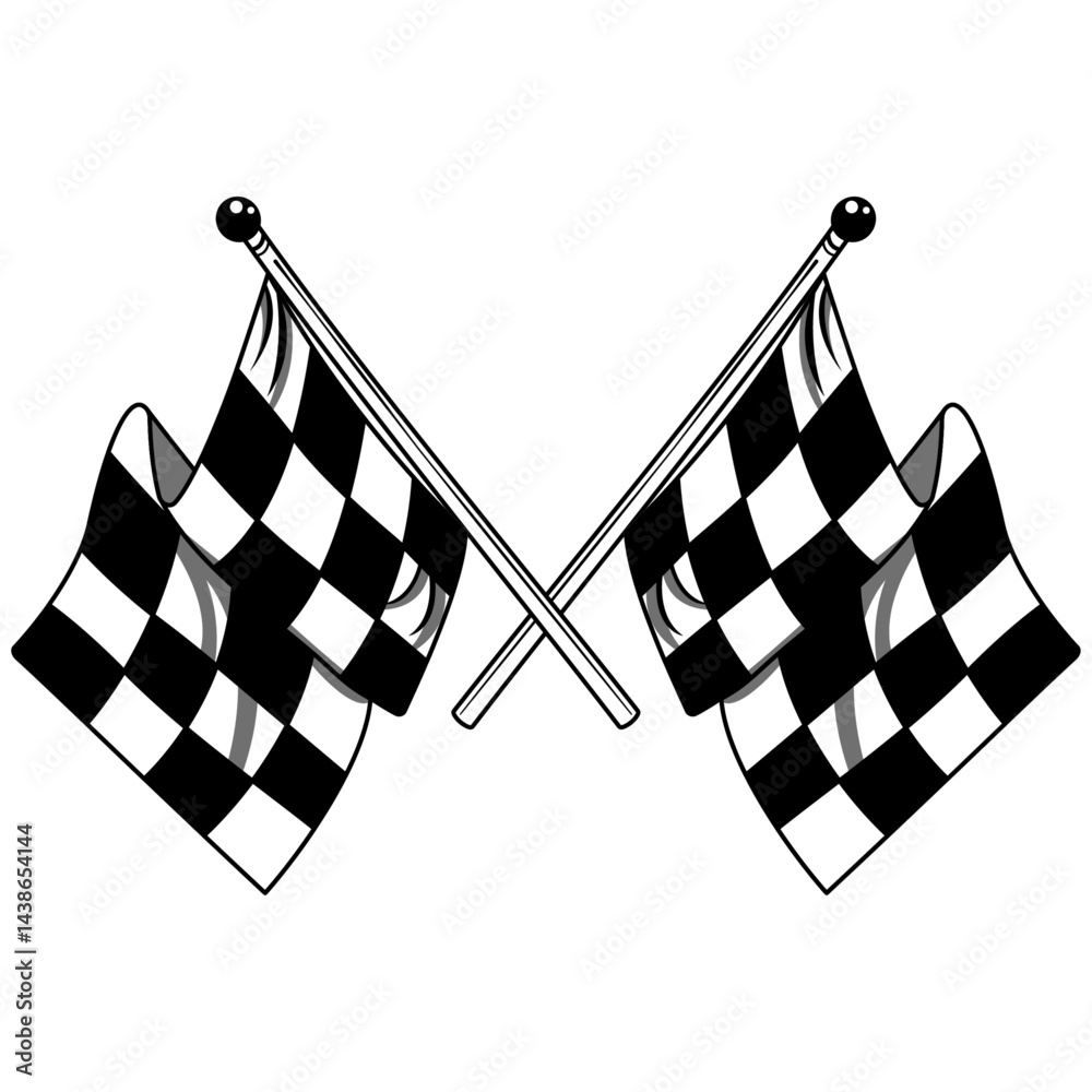 Poster Two black and white checkered flags are crossed in the center of the image. The flags are waving in the wind, creating a sense of motion and excitement.