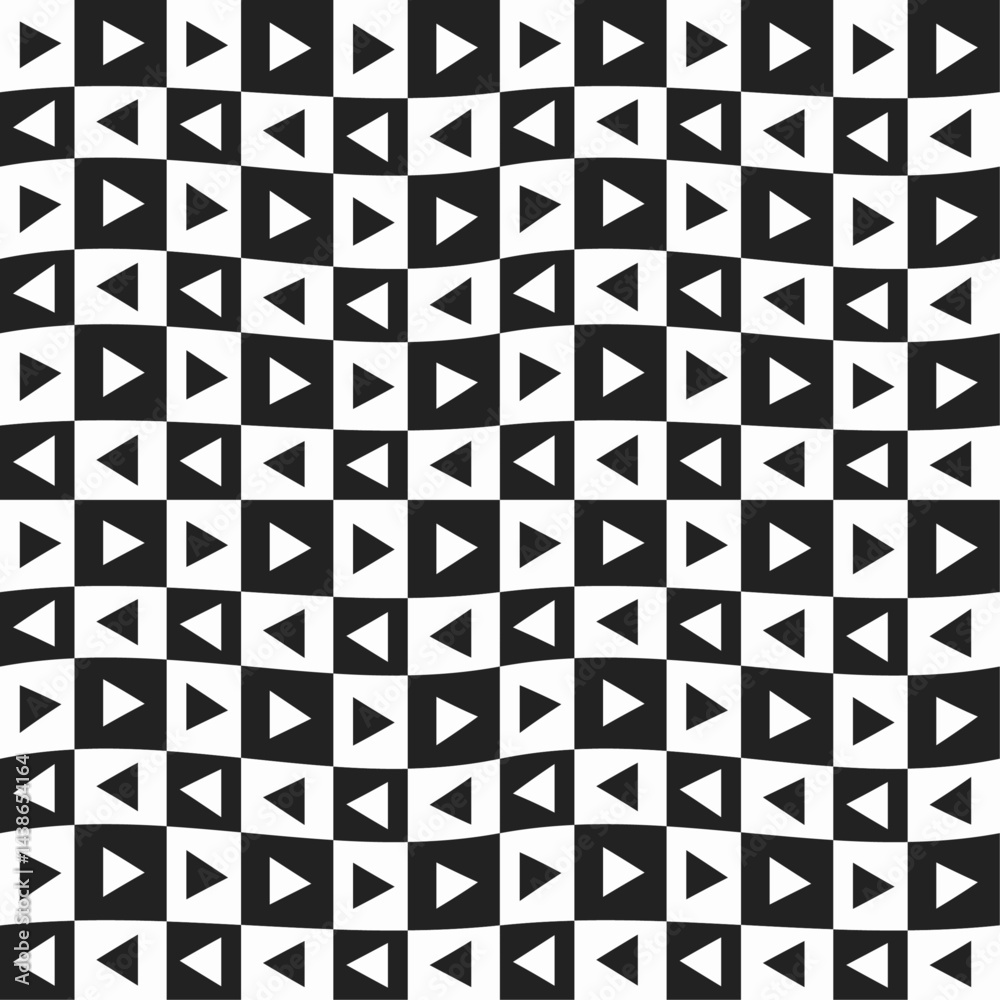 Poster Black and white triangles arranged in a checkered grid. Checkered and vawy pattern with triangles.