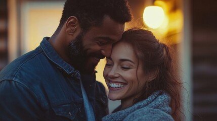 Fototapeta premium Happy couple expecting baby looking into each eyes