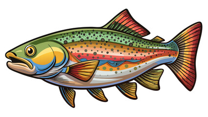 Fototapeta premium Very beautiful Freshwater fish isolated on white background closeup. The rainbow trout or the steelhead is a fish in the family salmonid, type species: Oncorhynchus mykiss. white background