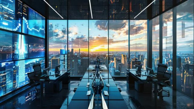 High tech modern office city view executive workspace