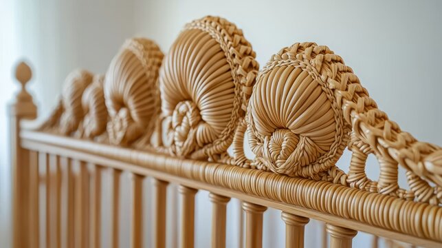 Carved wooden headboard with intricate shell details