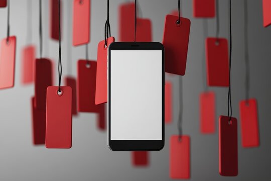 Smartphone surrounded by red tags (2)