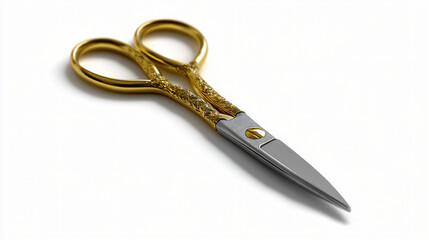 Silver scissors with gold handles on a transparent background.