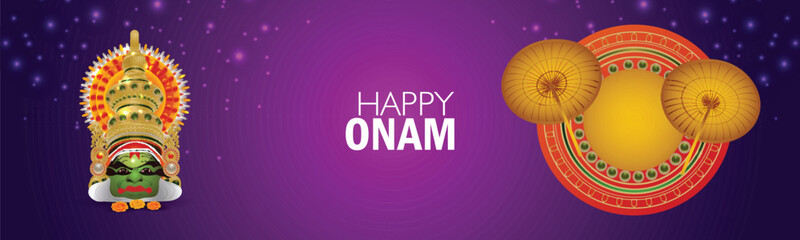 Happy onam festival with snake boat race and illustration