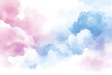 Fototapeta premium Cute pastel pink and blue watercolor background with soft clouds, vector illustration, wide banner design, detailed, high resolution, pastel colors, white background, minimalistic, simple.