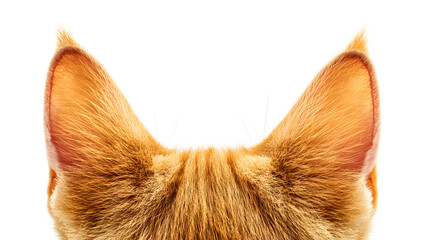 A cat's ear is shown in a close up, with the fur and texture of the ear visible