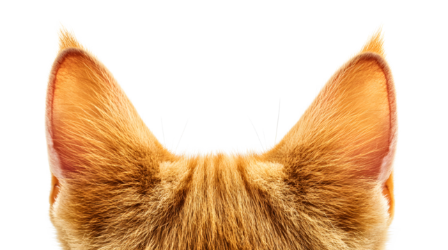 A cat's ear is shown in a close up, with the fur and texture of the ear visible