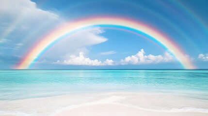 Stunning Double Rainbow over Tropical Beach and Ocean