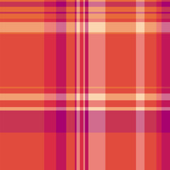 Teenage textile plaid vector, strong check tartan background. Swatch seamless fabric pattern texture in red and orange colors.