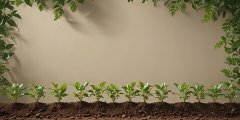 Vibrant green leaves frame delicate coffee seedlings sprouting from rich earth ,  fresh,  new life