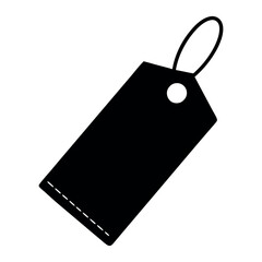 Black Tag Silhouette: A minimalist image of a classic black tag with a string, perfect for representing prices, products, or discounts. A simple and elegant visual