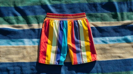 vibrant swim trunks on the beach