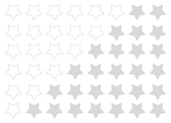 Rating stars badges. Feedback or review. Rank, level of satisfaction rating. Five stars customer product review. 5 star rating icon. Set of rating stars in three different styles.