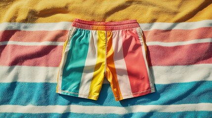 vibrant swim trunks on the beach