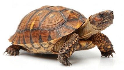 Obraz premium Red-footed Tortoise (Chelonoidis carbonaria) Walking on White Background