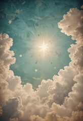 Retro sky, geometric cloud & star distressed paper texture ,  background,  distressed,  vintage