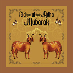 Eid al-Adha Mubarak Goats Lanterns tamplate
