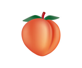 Peach cartoon illustration. Juicy peach, summer peach emoji, fruit, food icon. Vector Illustration isolated on white