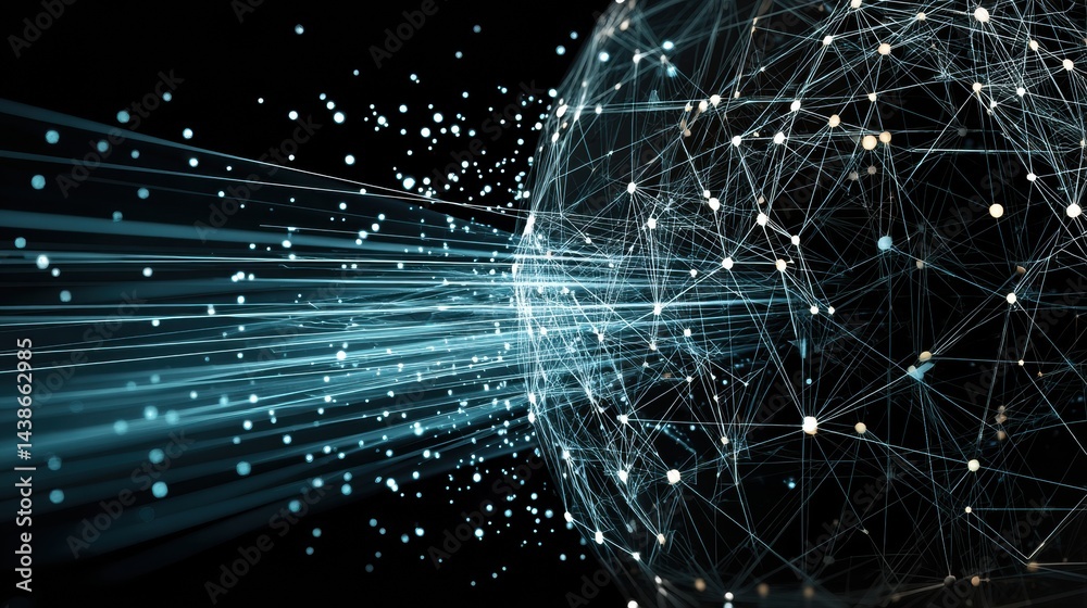 Poster Wireframe Globe With Interconnected Nodes Representing Global Data Exchange and Communication Technology in a Digital Landscape