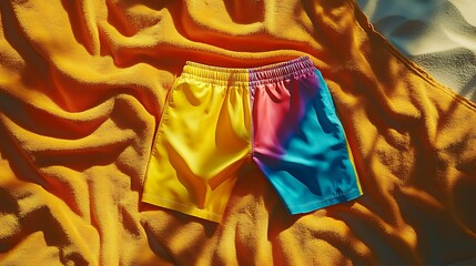 vibrant swim trunks on the beach