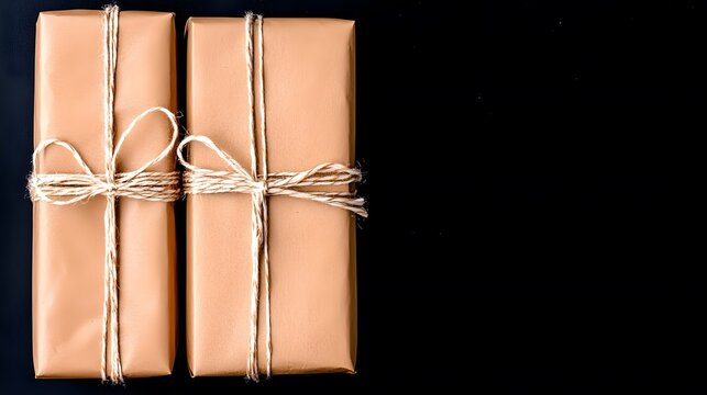 Two Brown Kraft Paper Gift Boxes Tied with Twine