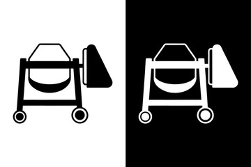 Cement Mixer Silhouette Vector Icon Black and White Background Download.