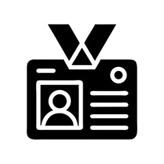 A sleek black vector minimalist icon of an ID badge with a lanyard, ideal for office management, employee onboarding, or identity - verification - related content in corporate and administrative mater