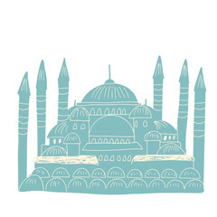Illustration of Istanbul’s Blue Mosque vector. The Sultanahmet. Liner hand drawn vector illustration.