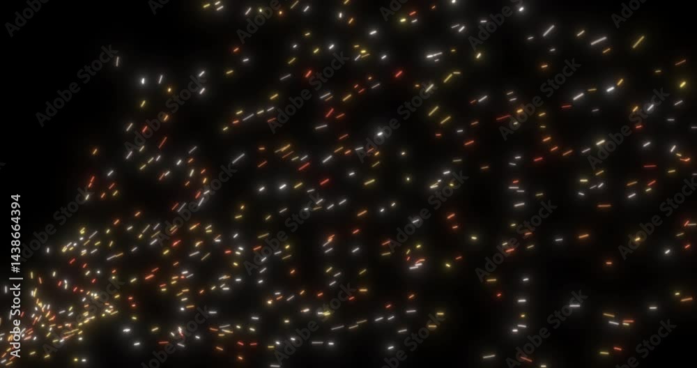 Poster sparks flying from the fire. divergent cone of particles. abstract animation.
