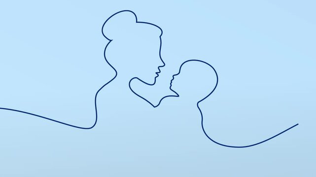 Mother's Day single line drawing, continuous line animation, mother and baby, on line drawing sketch doodle animated