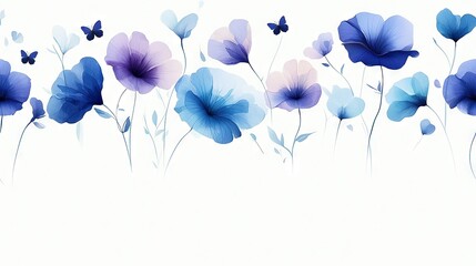   Blue & Purple Flowers w Butterflies
