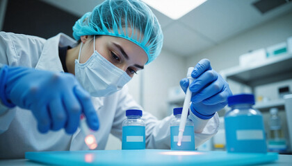 Fototapeta premium Scientist conducting experiments with vials in a laboratory 