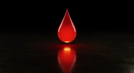 Fototapeta premium Red Blood droplet reflecting against a black background 