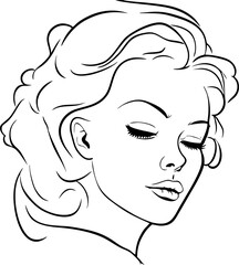 simple black linear drawing woman portrait, logo, design